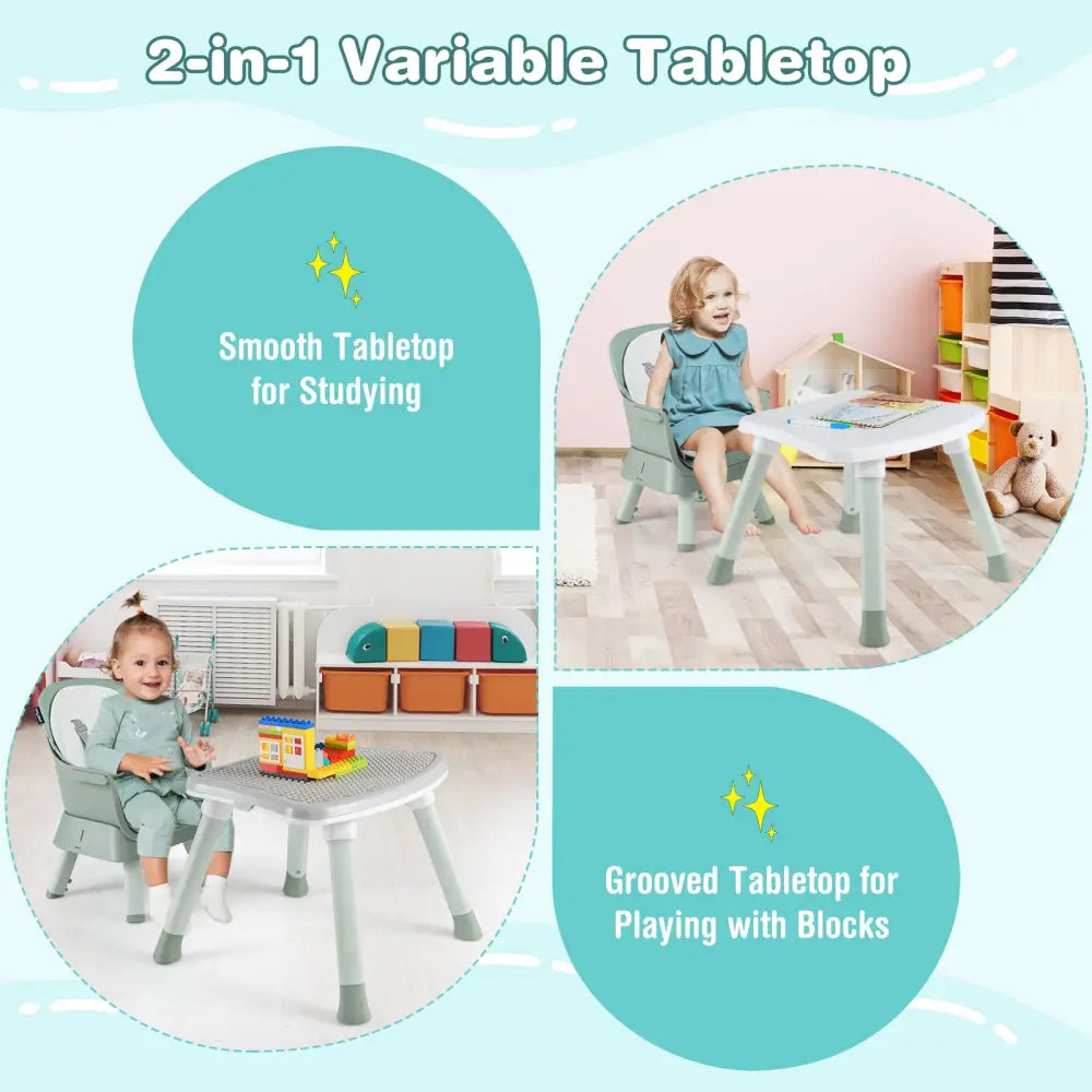 6-in-1 Convertible Baby High Chair with Adjustable Removable Tray-Green - Green - High Chairs