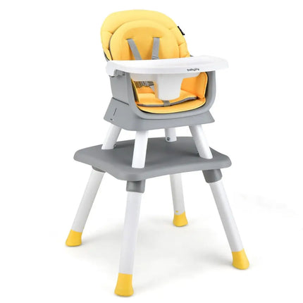 6-in-1 Convertible Baby High Chair with Adjustable Removable Tray-Yellow - Yellow - High Chairs