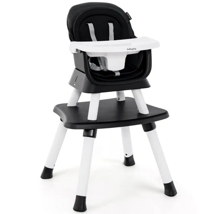 6-in-1 Convertible Baby High Chair with Adjustable Removable Tray-Black - Black - High Chairs