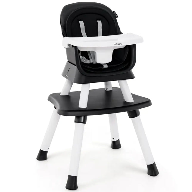 6-in-1 Convertible Baby High Chair with Adjustable Removable Tray-Black - Black - High Chairs