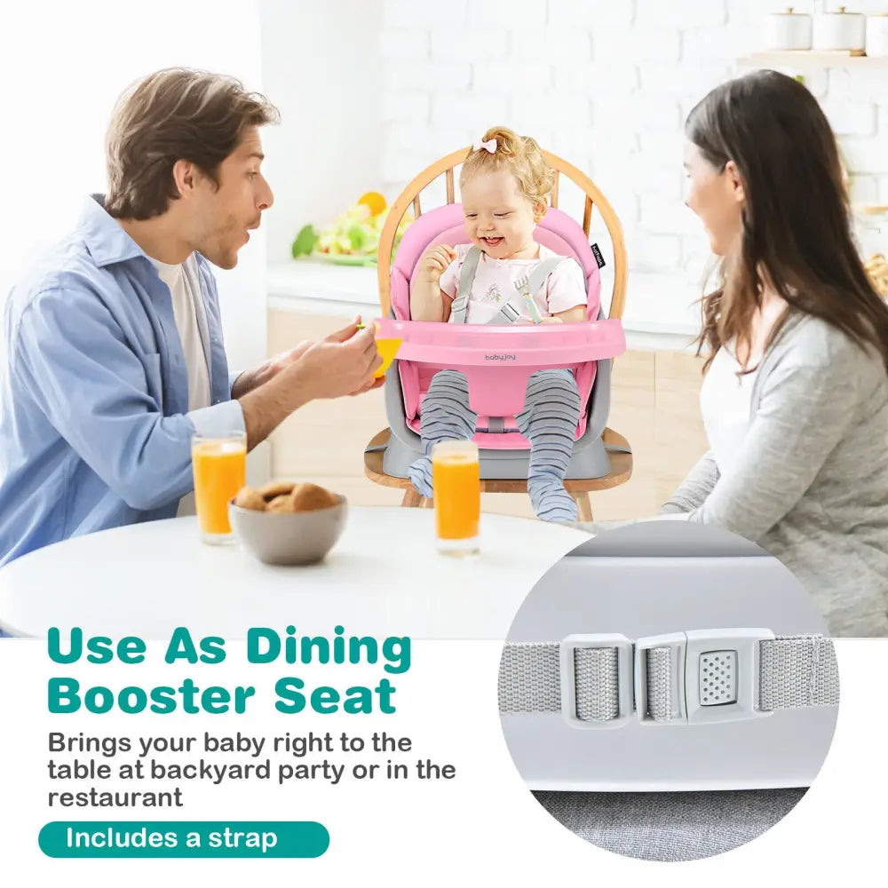 6-in-1 Convertible Baby High Chair with Adjustable Removable Tray-Pink - Pink - High Chairs