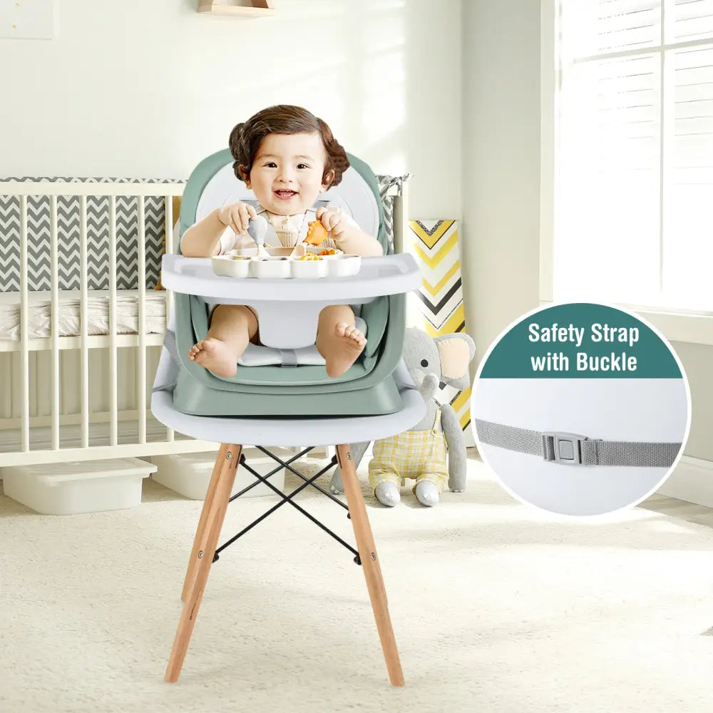 6-in-1 Convertible Baby High Chair with Adjustable Removable Tray-Green - Green - High Chairs
