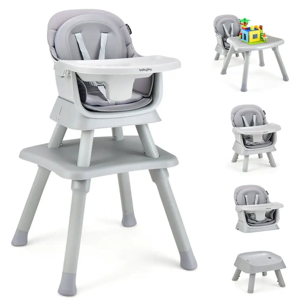 6-in-1 Convertible Baby High Chair with Adjustable Removable Tray-Gray - Gray - High Chairs
