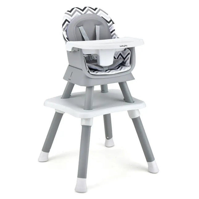 6-in-1 Convertible Baby High Chair with Adjustable Removable Tray-Gray & White - Gray & White - High Chairs
