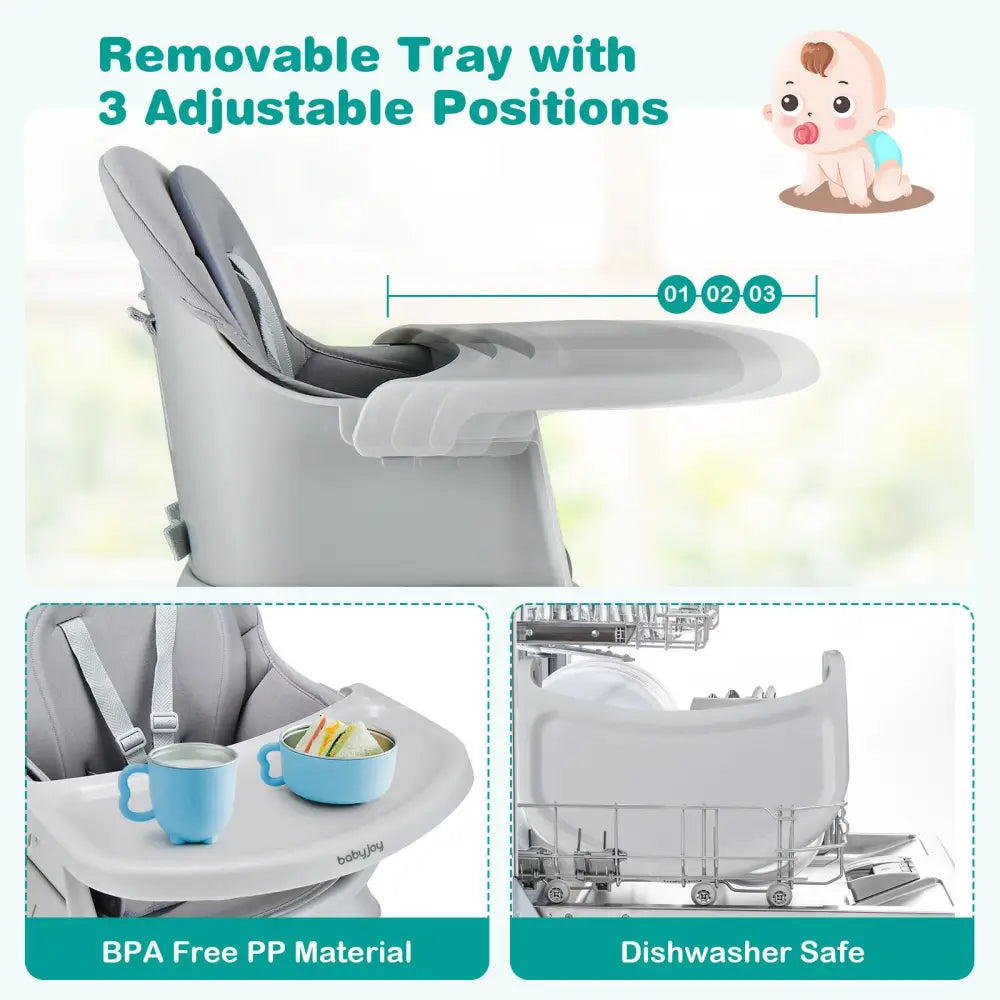 6-in-1 Convertible Baby High Chair with Adjustable Removable Tray-Gray - Gray - High Chairs
