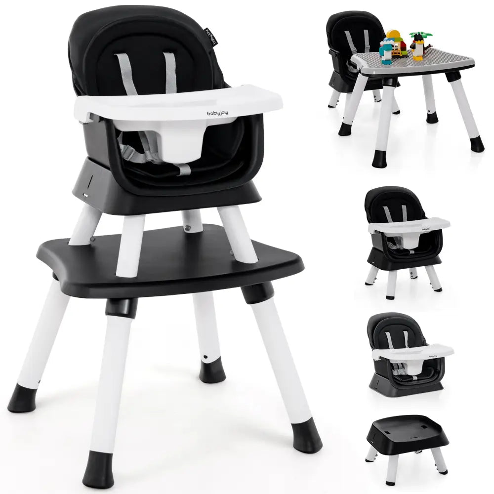 6-in-1 Convertible Baby High Chair with Adjustable Removable Tray-Black - Black - High Chairs