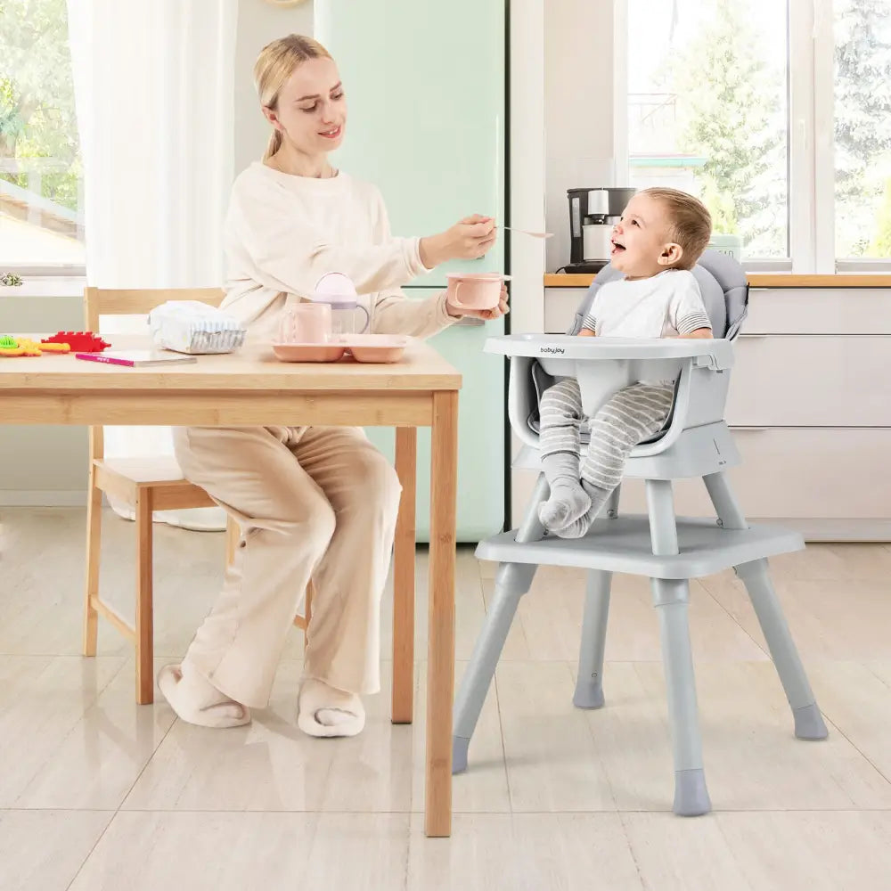 6-in-1 Convertible Baby High Chair with Adjustable Removable Tray-Gray - Gray - High Chairs