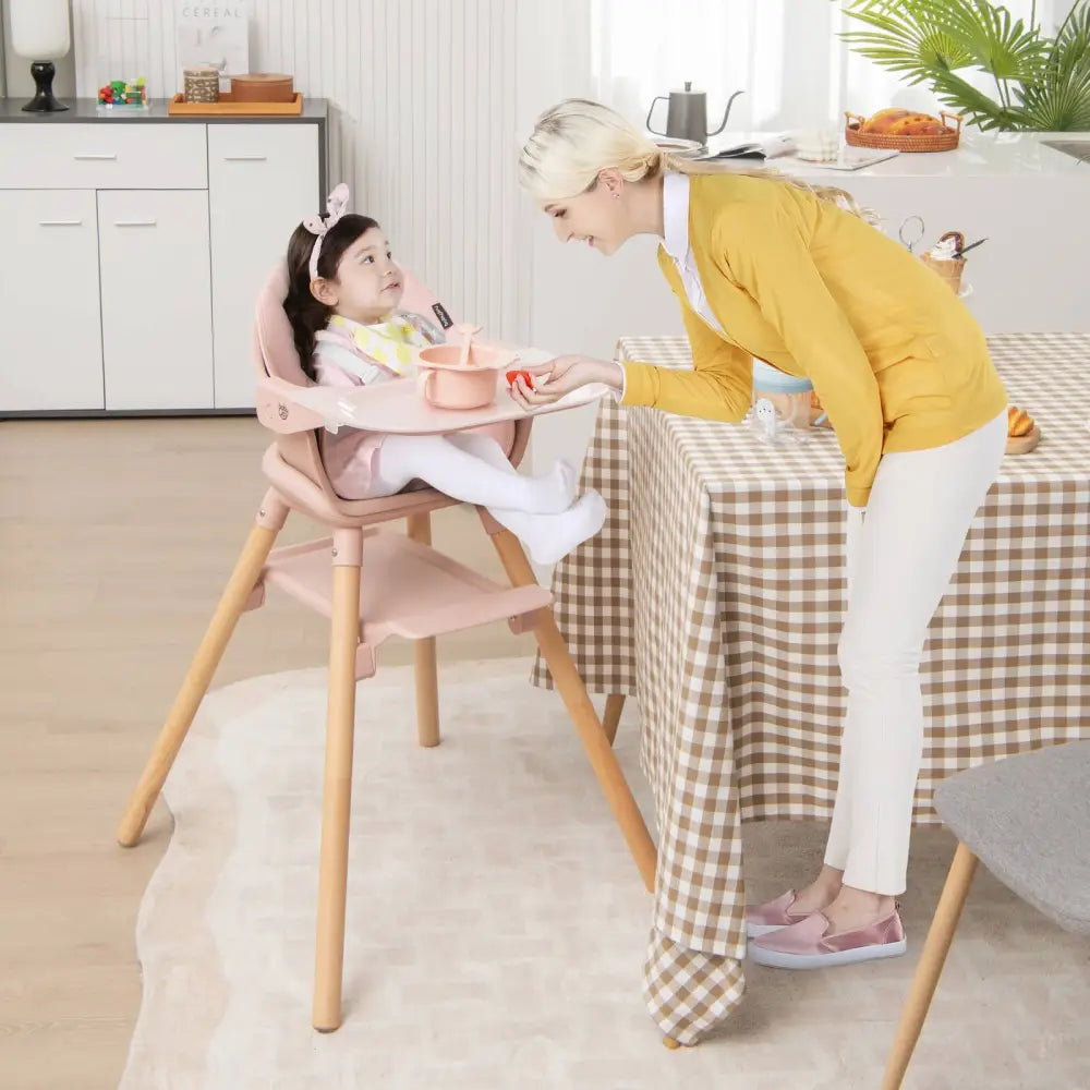 6 in 1 Convertible Highchair with Safety Harness and Removable Tray-Pink - Pink - High Chairs