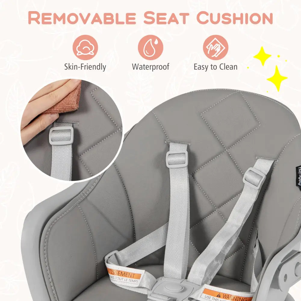 6 in 1 Convertible Highchair with Safety Harness and Removable Tray-Gray - Gray - High Chairs