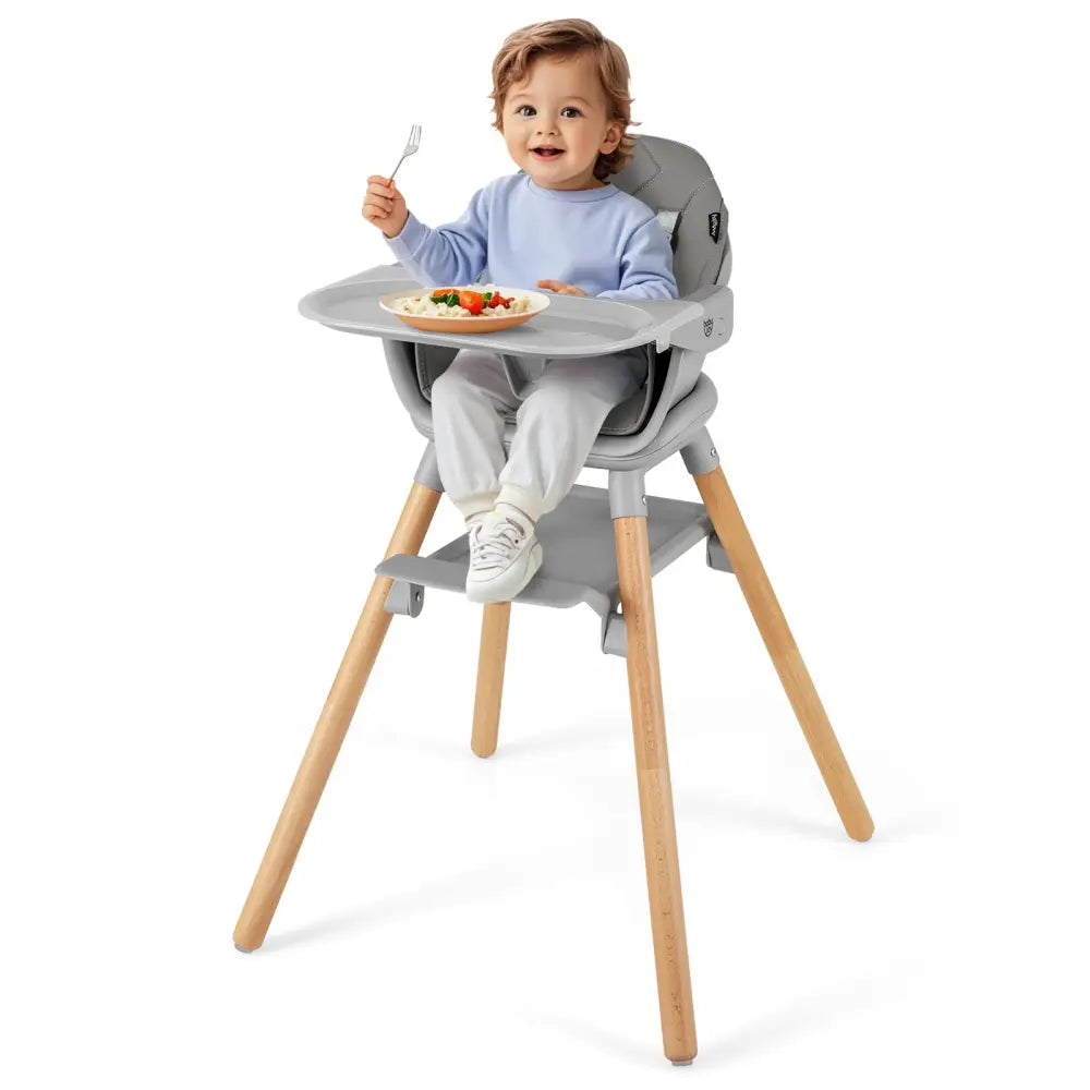 6 in 1 Convertible Highchair with Safety Harness and Removable Tray-Gray - Gray - High Chairs