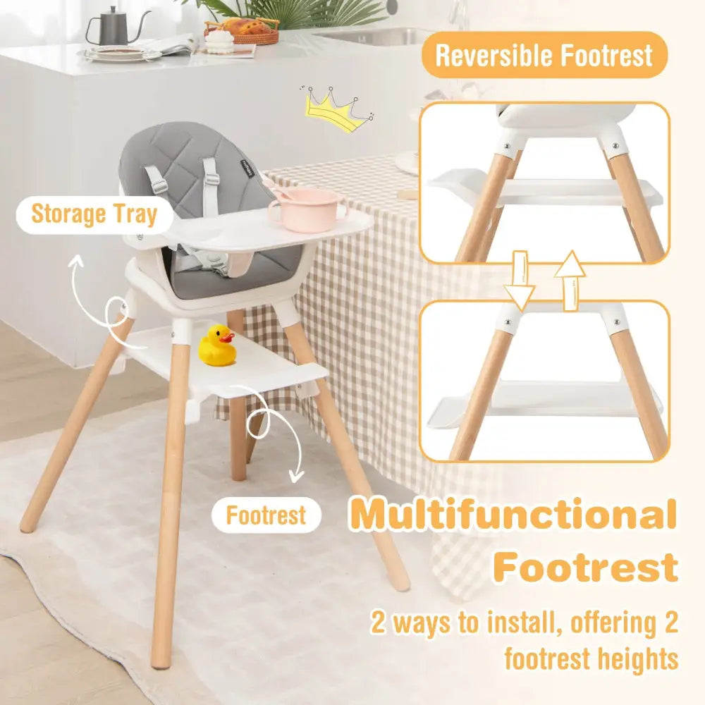 6 in 1 Convertible Highchair with Safety Harness and Removable Tray-White - White - High Chairs
