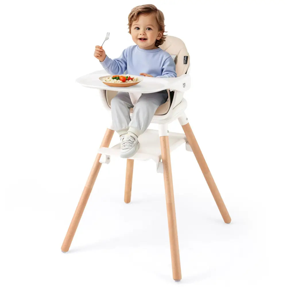 6 in 1 Convertible Highchair with Safety Harness and Removable Tray-Beige - Beige - High Chairs