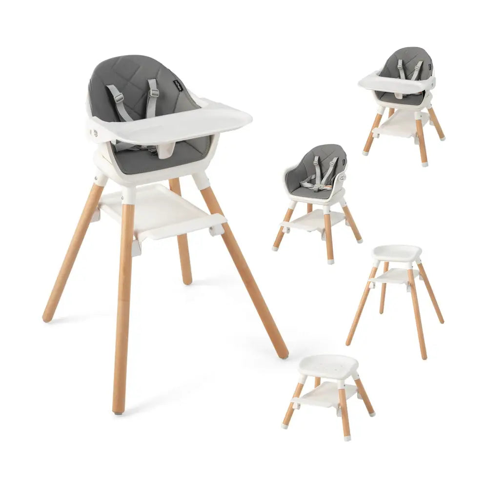 6 in 1 Convertible Highchair with Safety Harness and Removable Tray-White - White - High Chairs