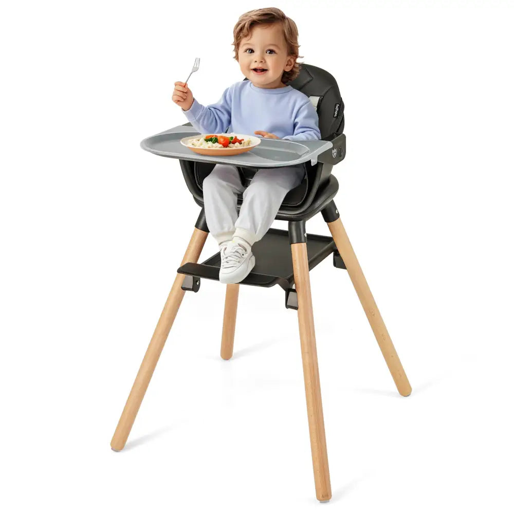 6 in 1 Convertible Highchair with Safety Harness and Removable Tray-Black - Black - High Chairs