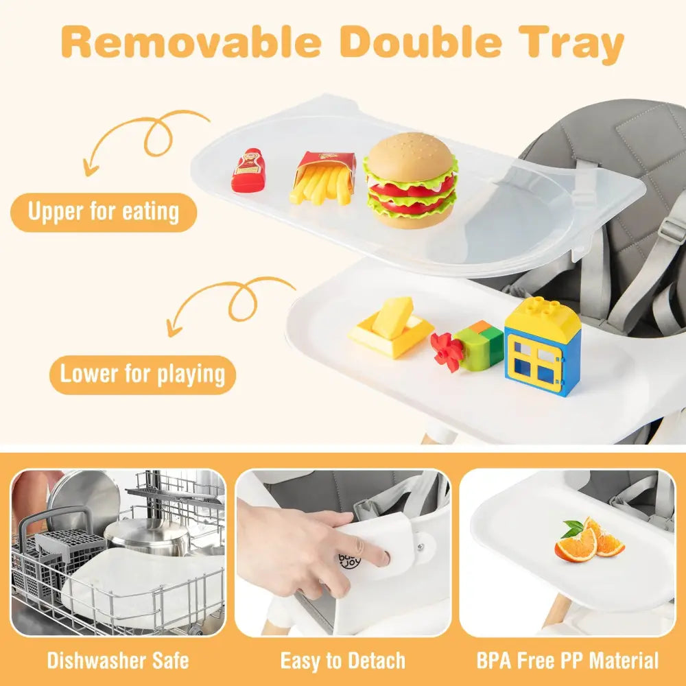 6 in 1 Convertible Highchair with Safety Harness and Removable Tray-White - White - High Chairs