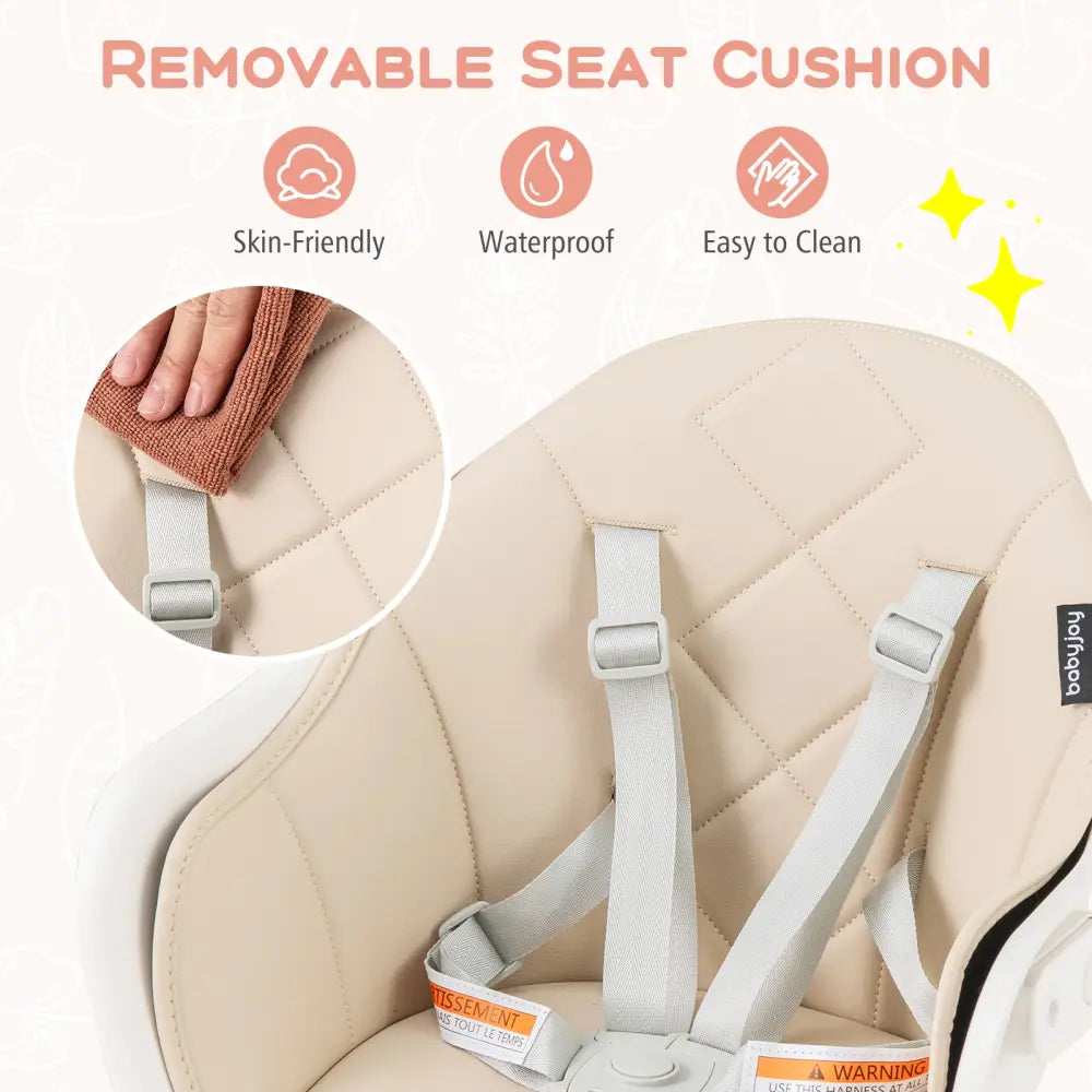 6 in 1 Convertible Highchair with Safety Harness and Removable Tray-Beige - Beige - High Chairs
