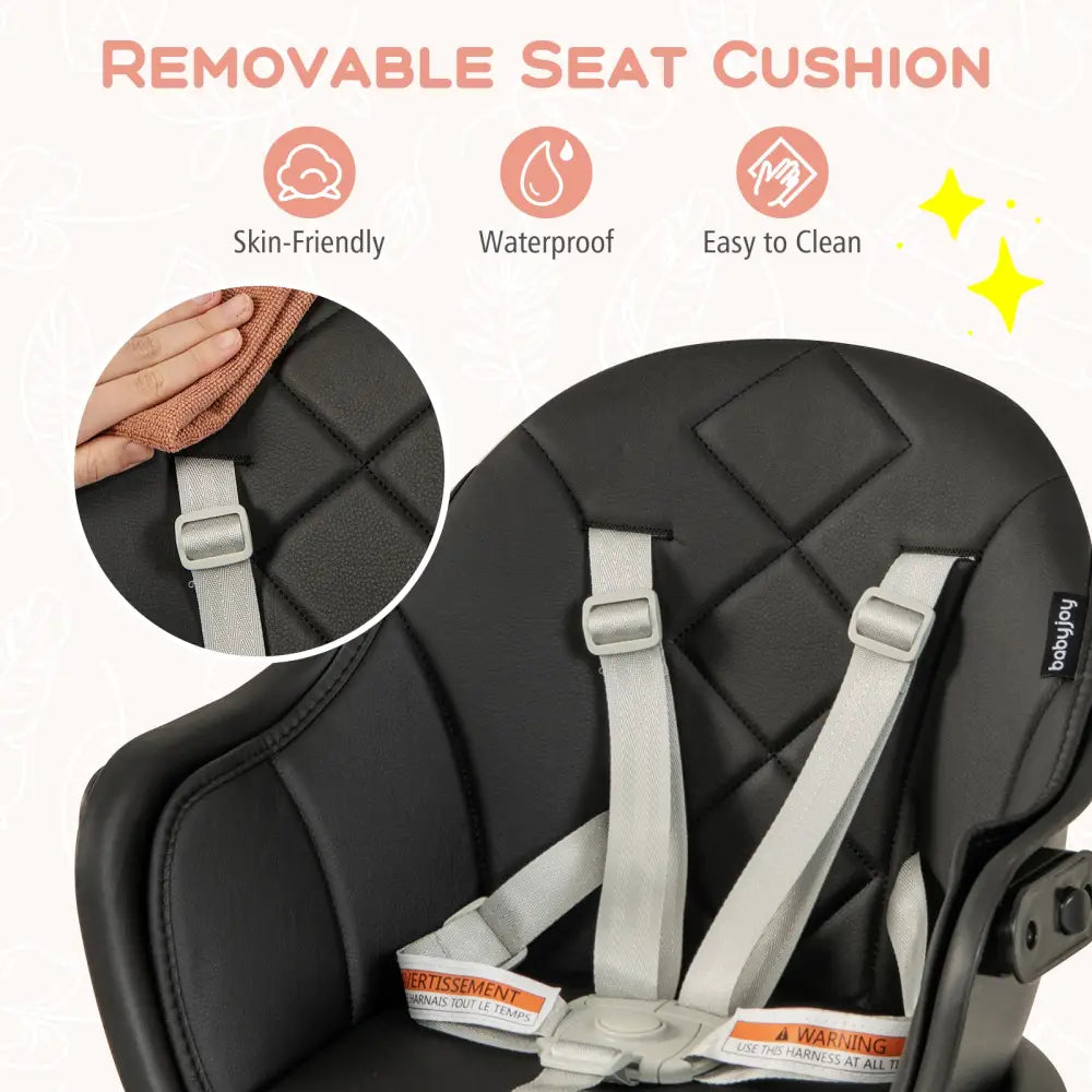 6 in 1 Convertible Highchair with Safety Harness and Removable Tray-Black - Black - High Chairs
