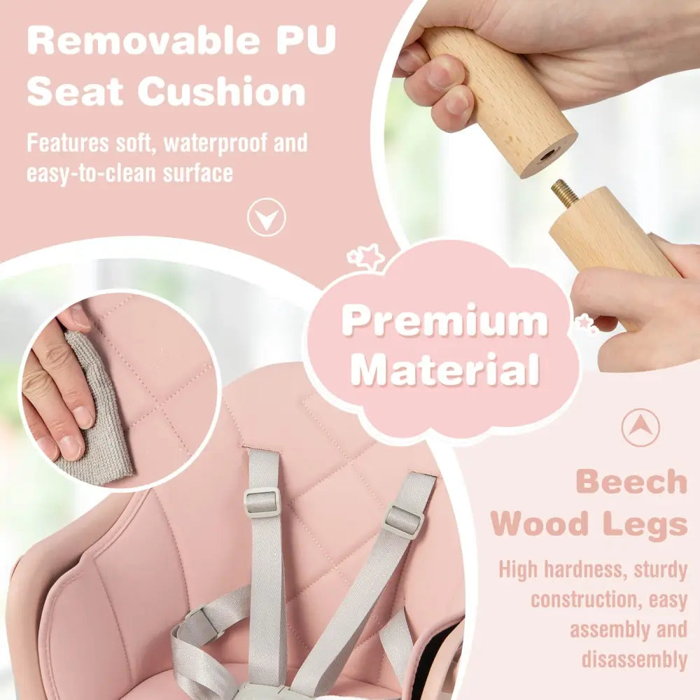 6 in 1 Convertible Highchair with Safety Harness and Removable Tray-Pink - Pink - High Chairs