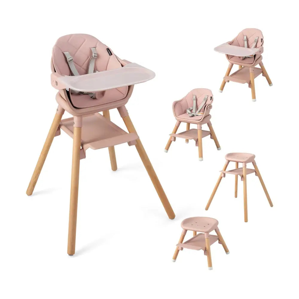 6 in 1 Convertible Highchair with Safety Harness and Removable Tray-Pink - Pink - High Chairs