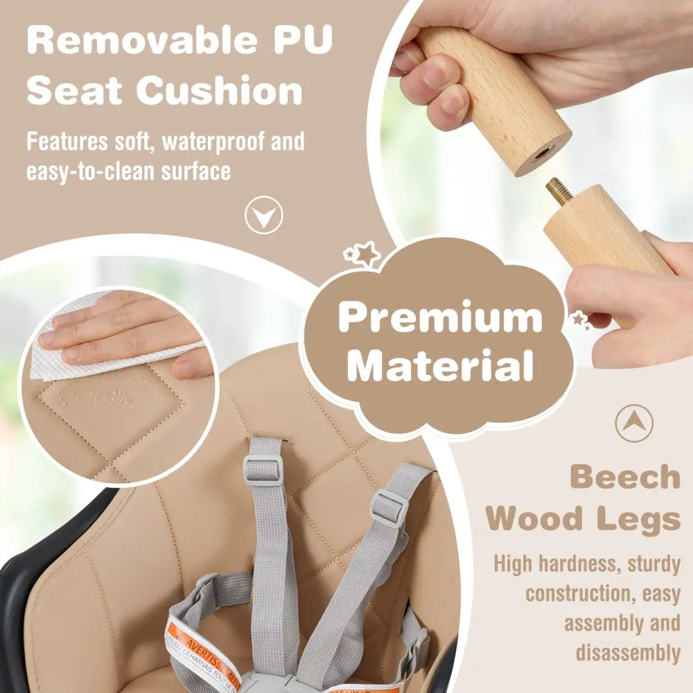 6 in 1 Convertible Highchair with Safety Harness and Removable Tray-Coffee - Coffee - High Chairs
