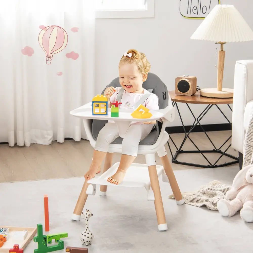 6 in 1 Convertible Highchair with Safety Harness and Removable Tray-White - White - High Chairs
