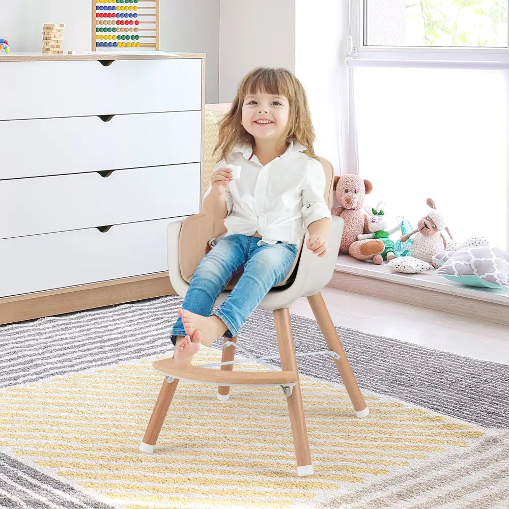 6-in-1 Convertible Wooden Highchair with Safety Harness and Adjustable Legs-Light Brown - Light Brown - High Chairs