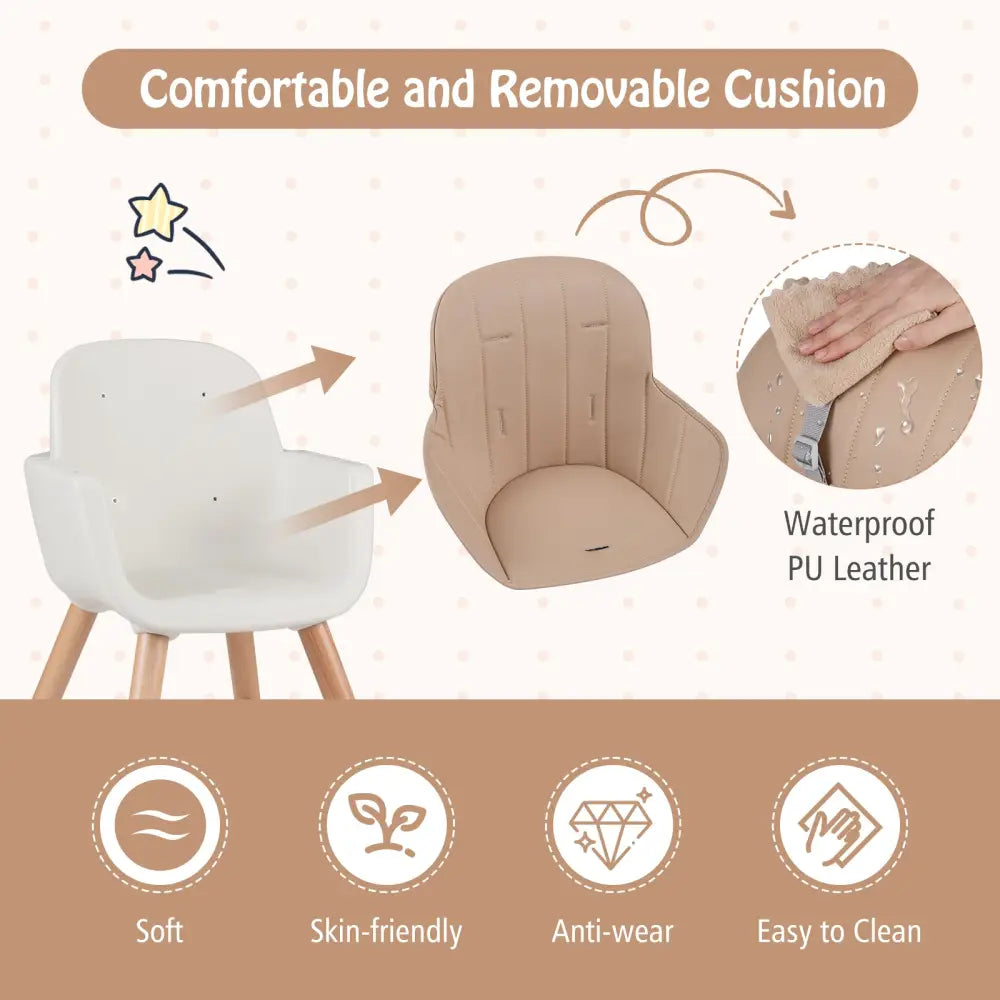 6-in-1 Convertible Wooden Highchair with Safety Harness and Adjustable Legs-Light Brown - Light Brown - High Chairs