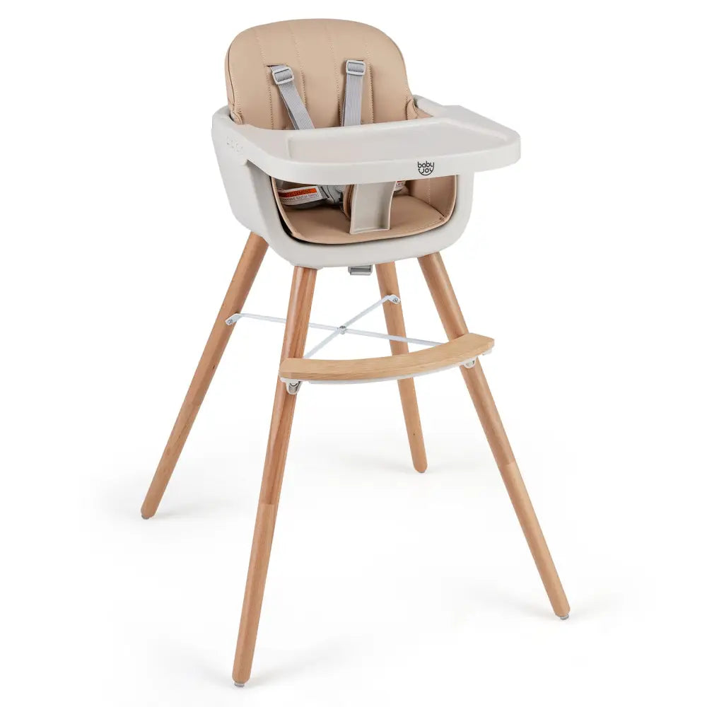 6-in-1 Convertible Wooden Highchair with Safety Harness and Adjustable Legs-Light Brown - Light Brown - High Chairs