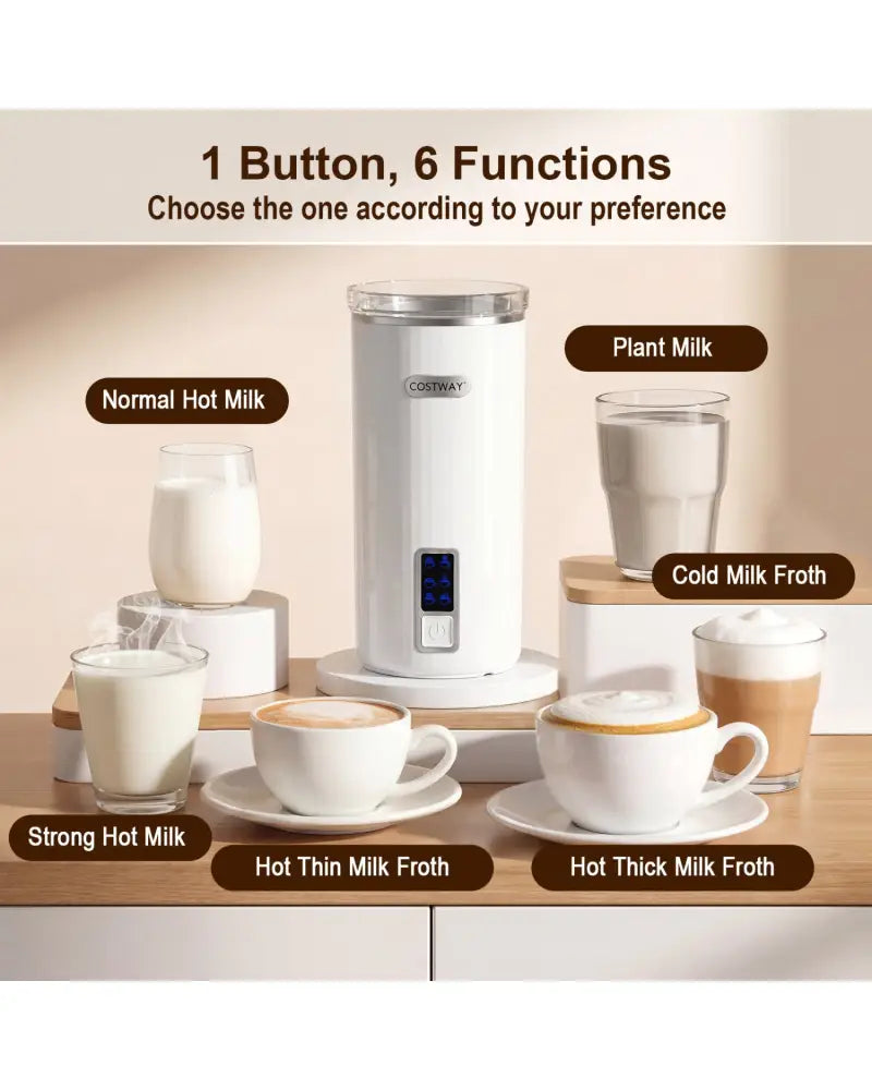 6-in-1 Electric Milk Steamer with Stainless Steel Interior-White - White - Small Appliances