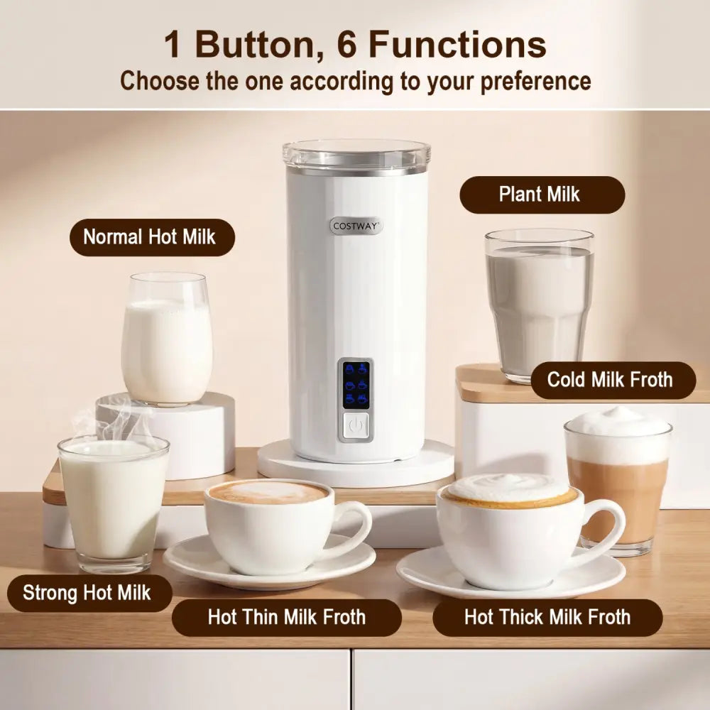 6-in-1 Electric Milk Steamer with Stainless Steel Interior-White - White - Small Appliances