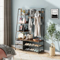 6-in-1 Freestanding Hall Tree Coat Rack with Bench and Fabric Dressers-Rustic Brown - Rustic Brown - Clothing & Closet