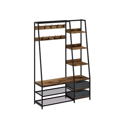 6-in-1 Freestanding Hall Tree Coat Rack with Bench and Fabric Dressers-Rustic Brown - Rustic Brown - Clothing & Closet