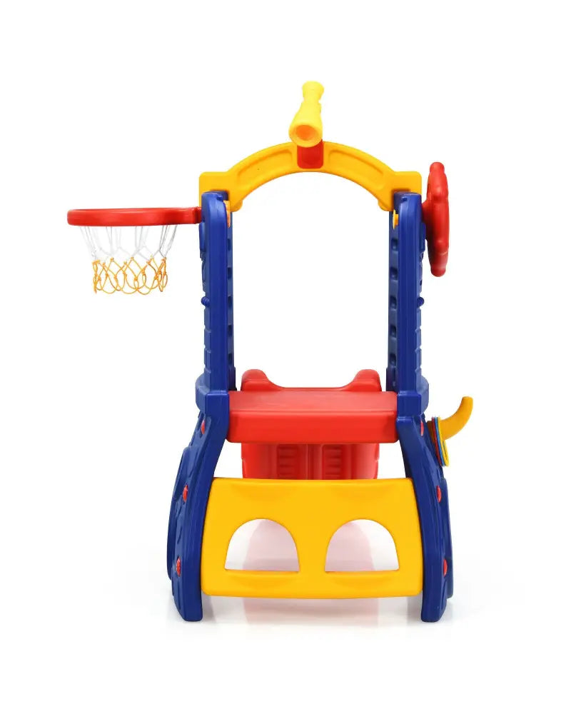 6-in-1 Freestanding Kids Slide with Basketball Hoop and Ring Toss - Multicolor - Climbers & Slides