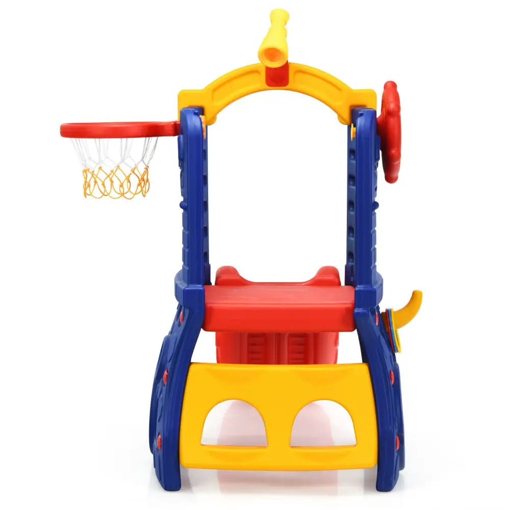 6-in-1 Freestanding Kids Slide with Basketball Hoop and Ring Toss - Multicolor - Climbers & Slides