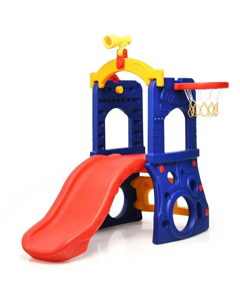 6-in-1 Freestanding Kids Slide with Basketball Hoop and Ring Toss - Multicolor - Climbers & Slides