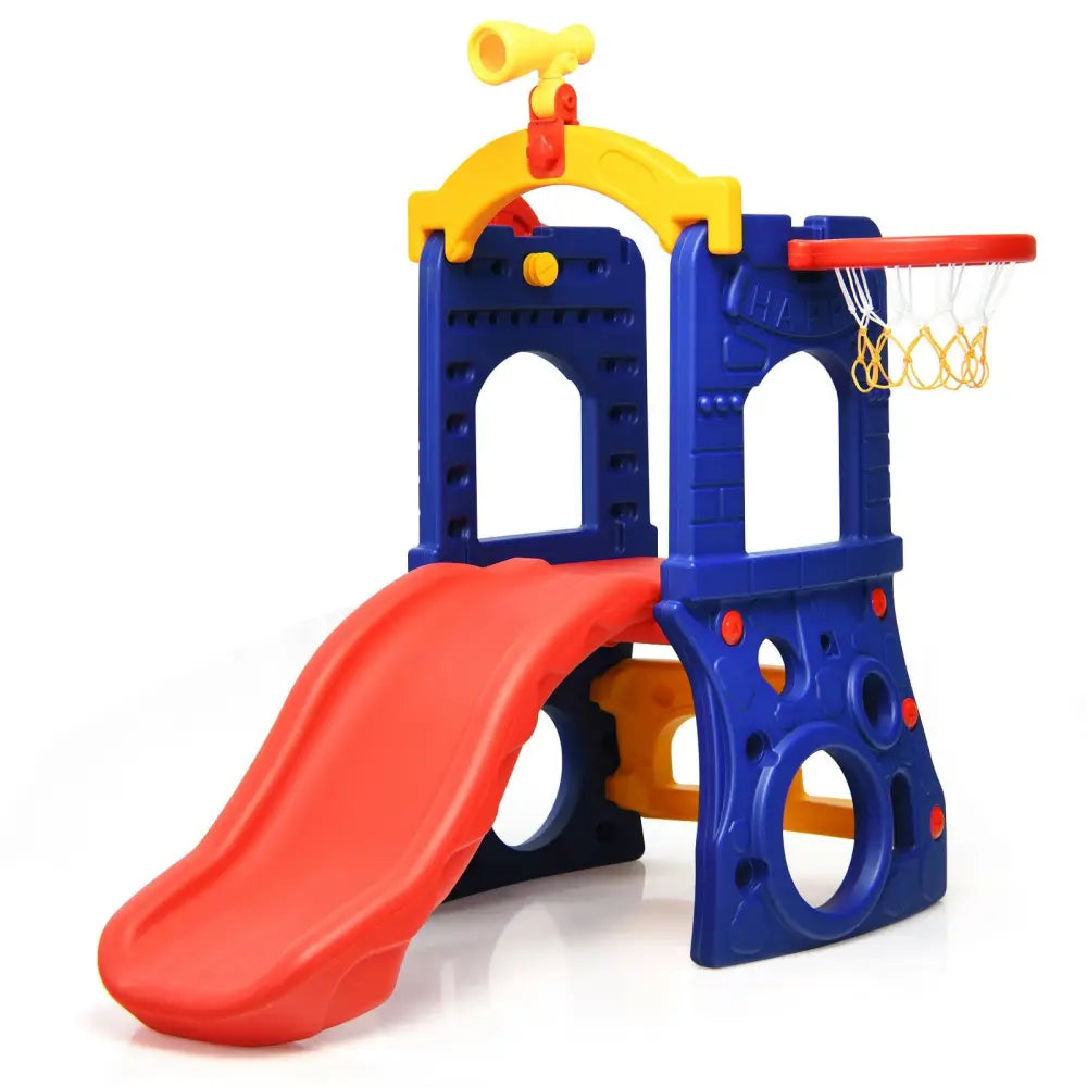 6-in-1 Freestanding Kids Slide with Basketball Hoop and Ring Toss - Multicolor - Climbers & Slides