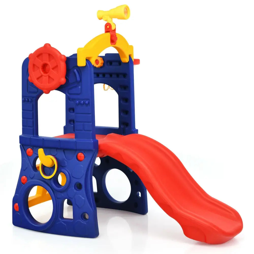 6-in-1 Freestanding Kids Slide with Basketball Hoop and Ring Toss - Multicolor - Climbers & Slides