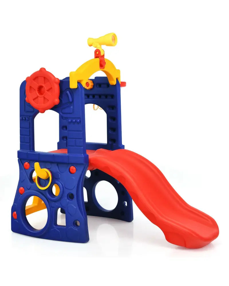 6-in-1 Freestanding Kids Slide with Basketball Hoop and Ring Toss - Multicolor - Climbers & Slides