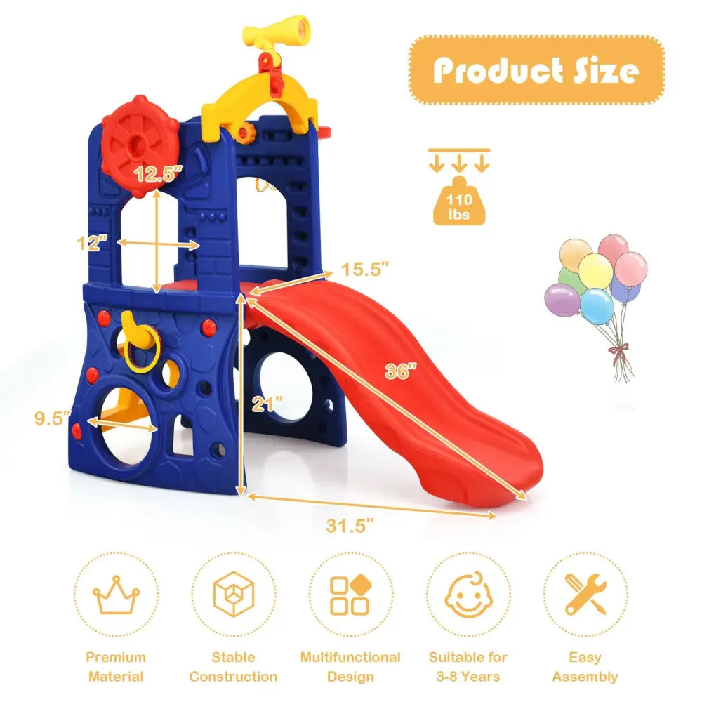 6-in-1 Freestanding Kids Slide with Basketball Hoop and Ring Toss - Multicolor - Climbers & Slides
