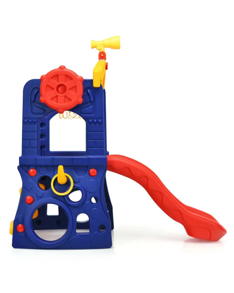 6-in-1 Freestanding Kids Slide with Basketball Hoop and Ring Toss - Multicolor - Climbers & Slides