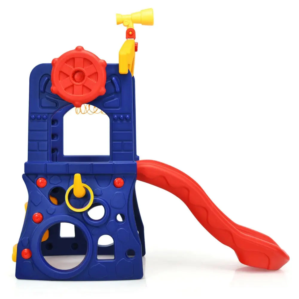 6-in-1 Freestanding Kids Slide with Basketball Hoop and Ring Toss - Multicolor - Climbers & Slides