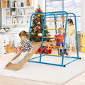 6-in-1 Indoor Jungle Gym with Slide for Boys and Girls 3+ Years Old-Blue - Blue - Climbers & Slides