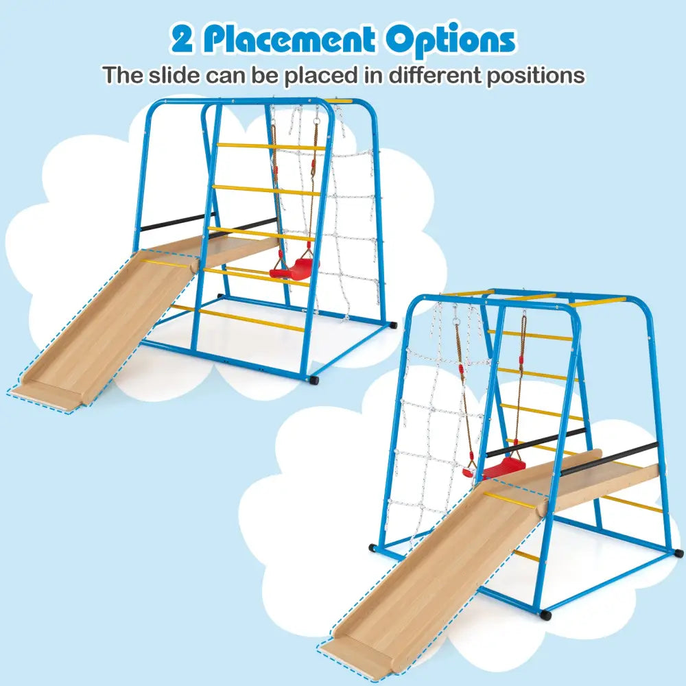6-in-1 Indoor Jungle Gym with Slide for Boys and Girls 3+ Years Old-Blue - Blue - Climbers & Slides