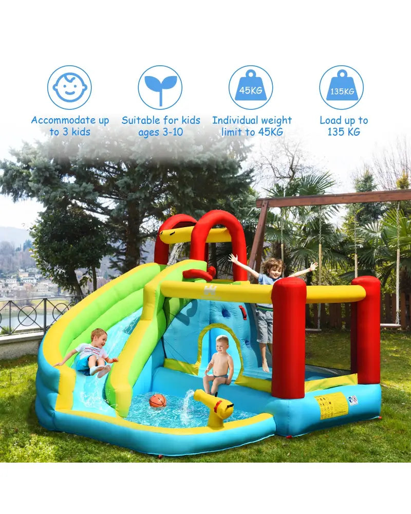 6-in-1 Inflatable Bounce House with Climbing Wall and Basketball Hoop without Blower - Inflatable Water Slides