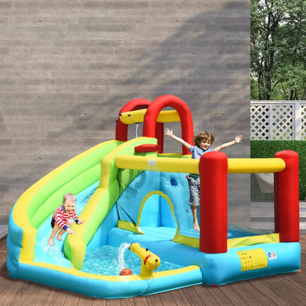 6-in-1 Inflatable Bounce House with Climbing Wall and Basketball Hoop without Blower - Inflatable Water Slides