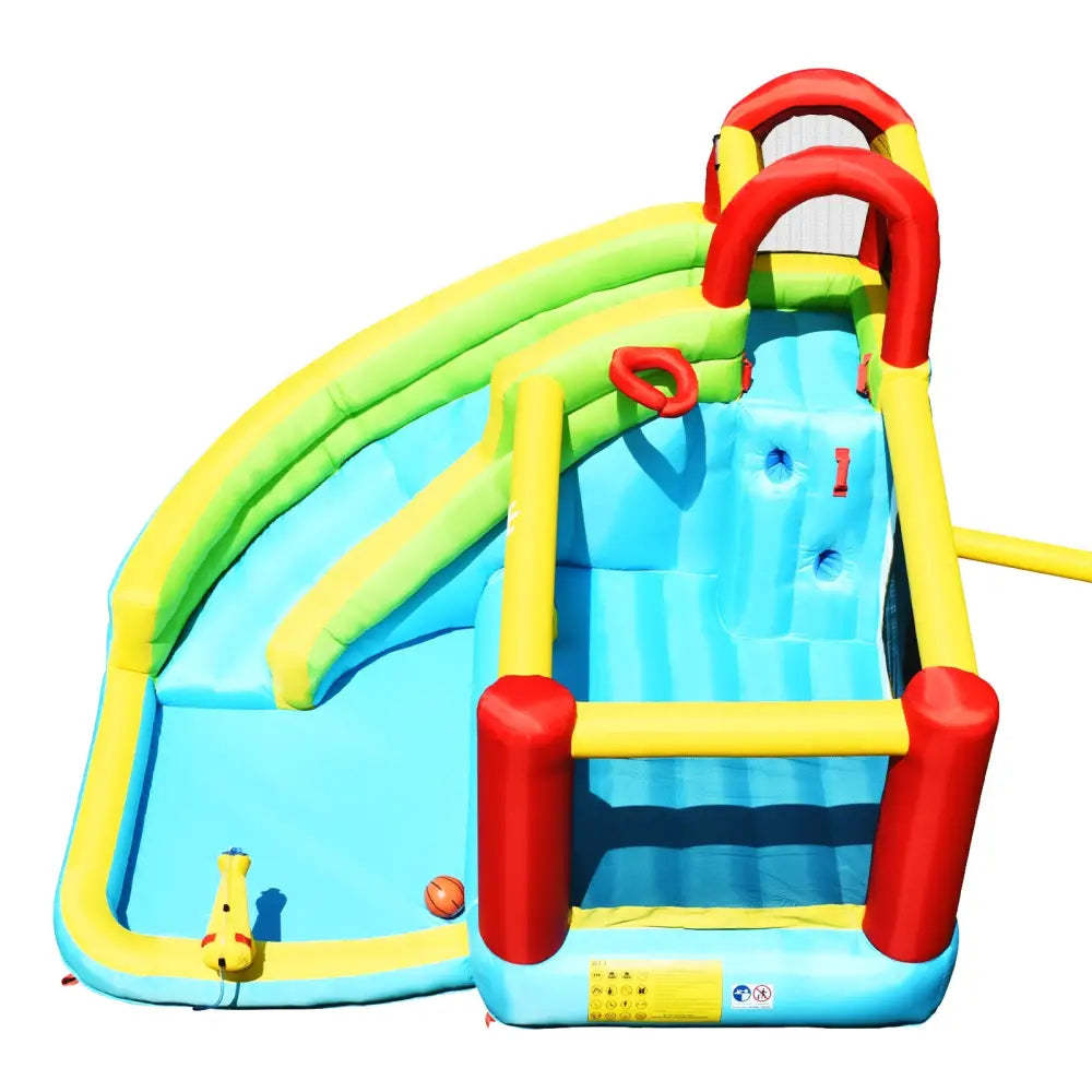 6-in-1 Inflatable Bounce House with Climbing Wall and Basketball Hoop without Blower - Inflatable Water Slides