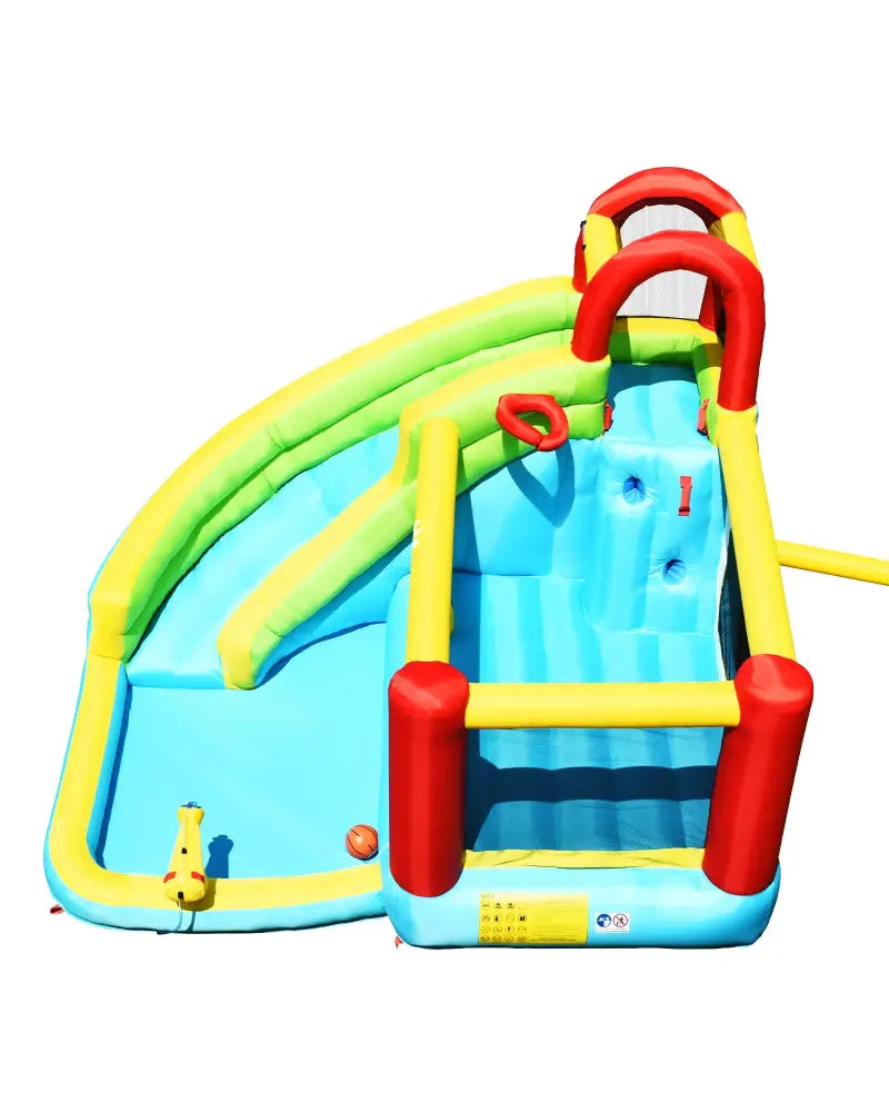 6-in-1 Inflatable Bounce House with Climbing Wall and Basketball Hoop without Blower - Inflatable Water Slides