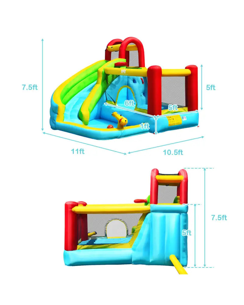 6-in-1 Inflatable Bounce House with Climbing Wall and Basketball Hoop without Blower - Inflatable Water Slides
