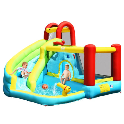 6-in-1 Inflatable Bounce House with Climbing Wall and Basketball Hoop without Blower - Inflatable Water Slides