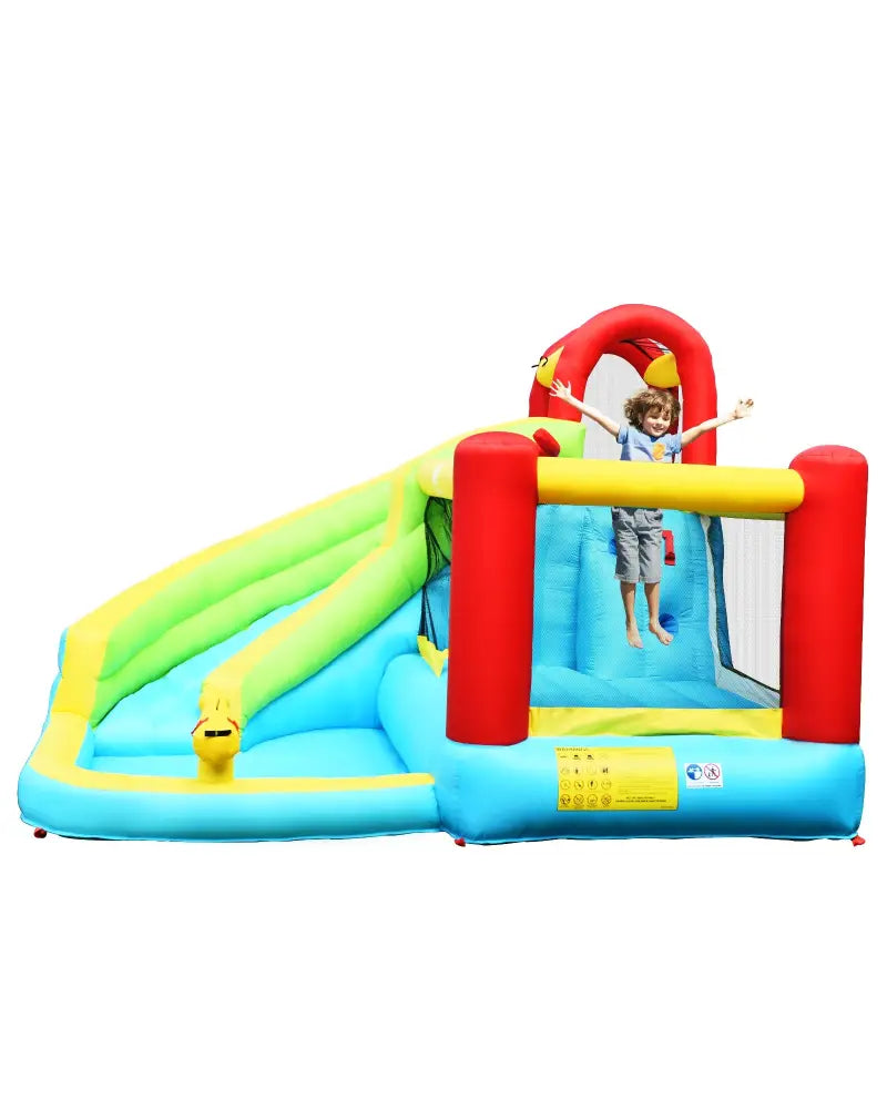 6-in-1 Inflatable Bounce House with Climbing Wall and Basketball Hoop without Blower - Inflatable Water Slides